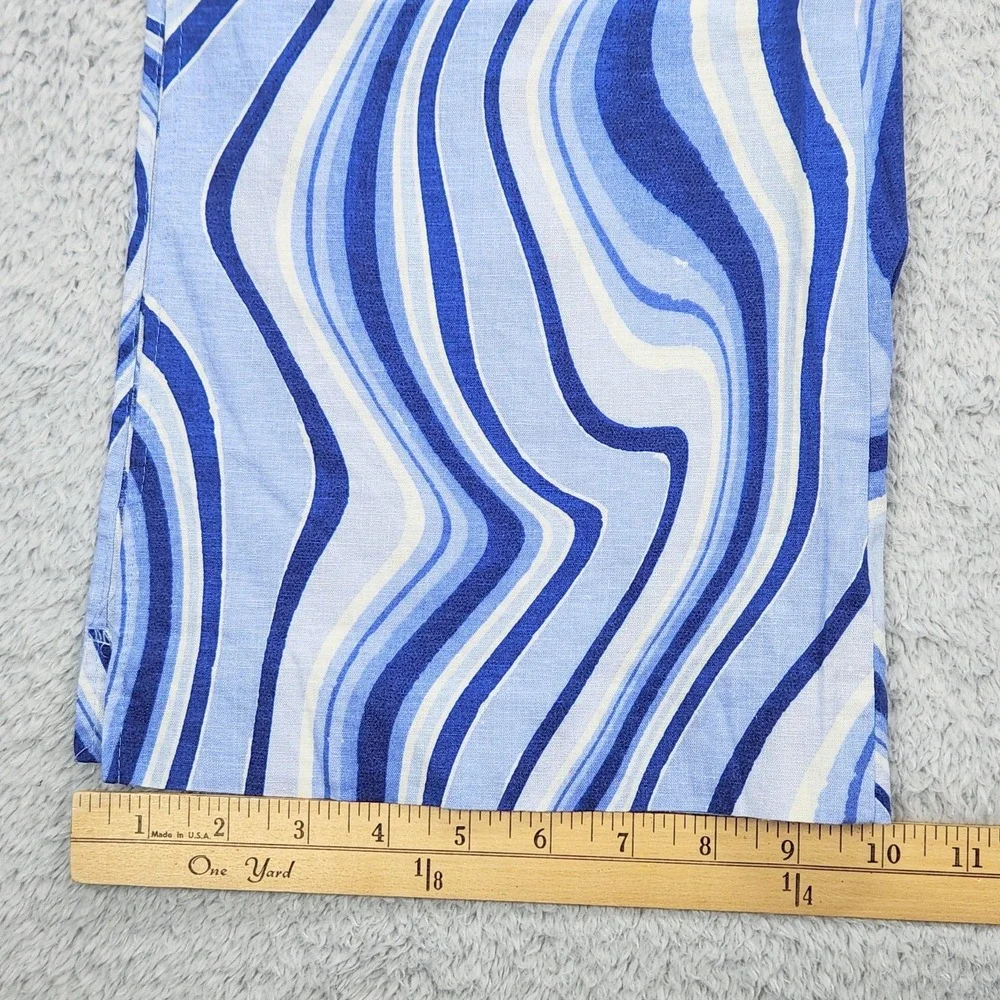 ZARA Womens Linen Blend Pants Sz S Split Hem Blue White Swirl Print Retro Wide